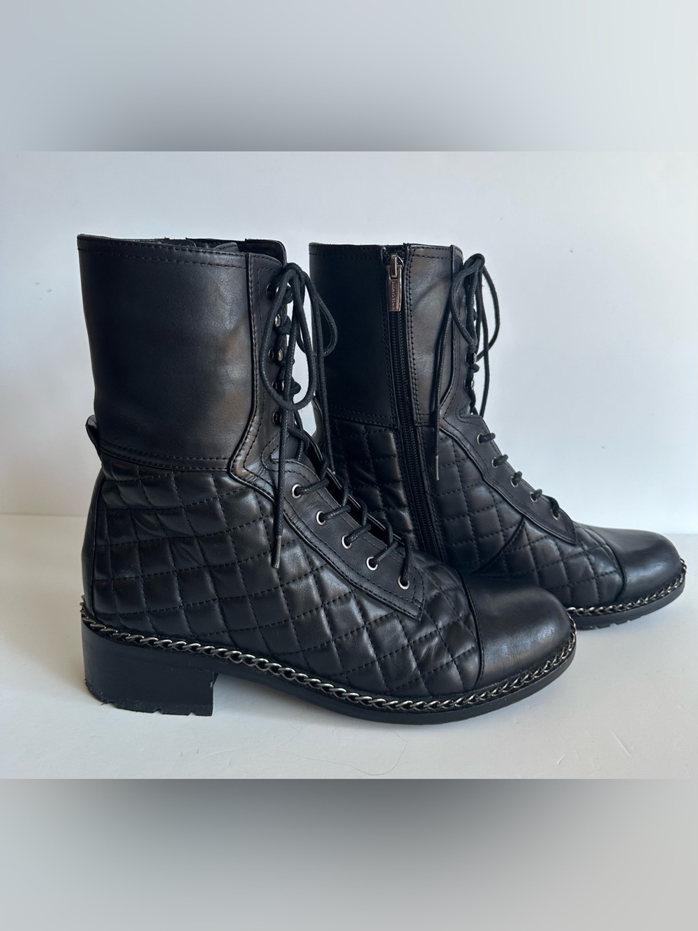 Vince Camuto Joanie Quilted Leather Combat Boots Size 10